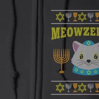 Meowzel Tov Jewish Cat Ugly Christmas Hanukkah Full Zip Hoodie