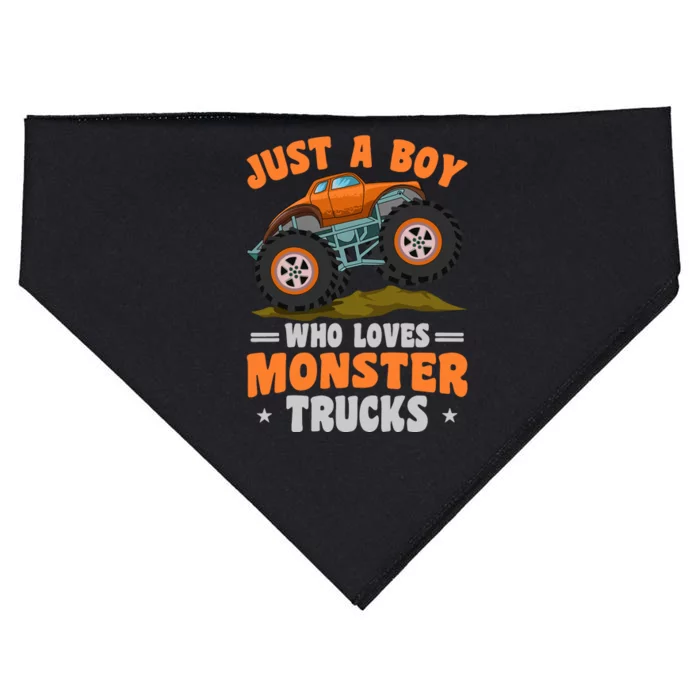 Monster Truck Just A Boy Who Loves Monster Trucks USA-Made Doggie Bandana