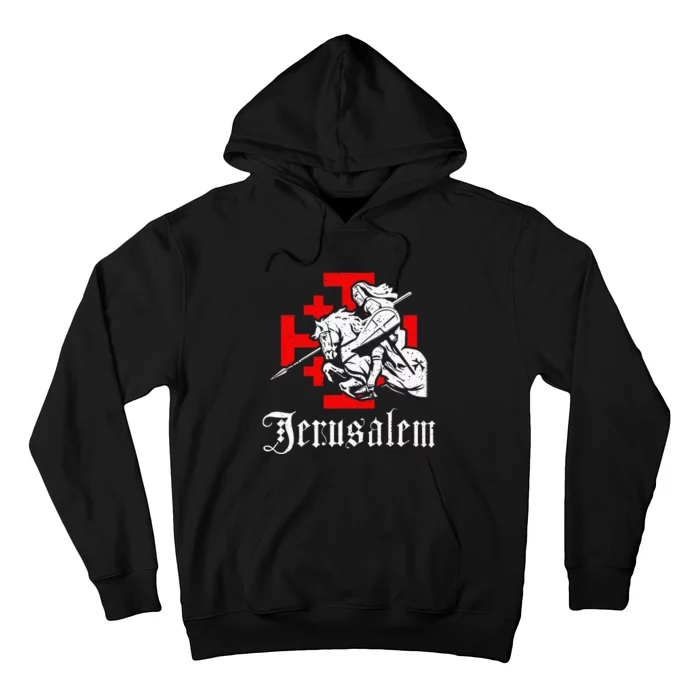 Medieval Templar Knight On War Horse Jerusalem Cross Hoodie