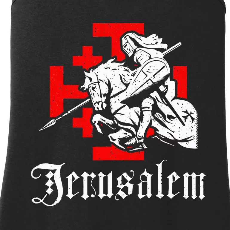 Medieval Templar Knight On War Horse Jerusalem Cross Ladies Essential Tank