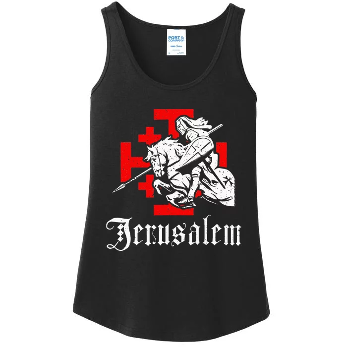 Medieval Templar Knight On War Horse Jerusalem Cross Ladies Essential Tank