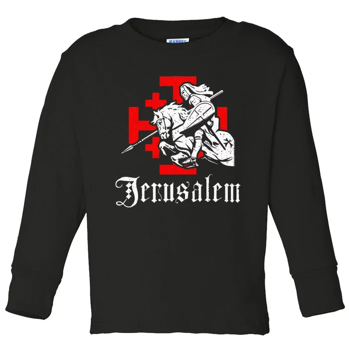 Medieval Templar Knight On War Horse Jerusalem Cross Toddler Long Sleeve Shirt