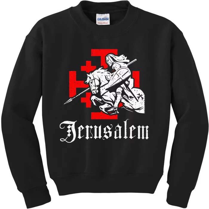 Medieval Templar Knight On War Horse Jerusalem Cross Kids Sweatshirt