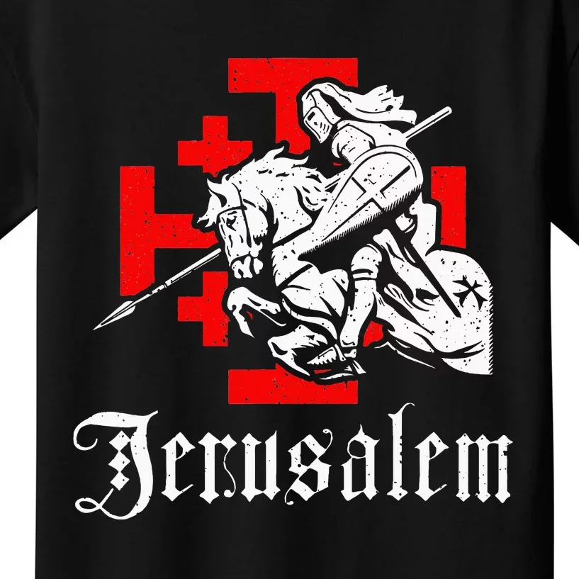 Medieval Templar Knight On War Horse Jerusalem Cross Kids T-Shirt