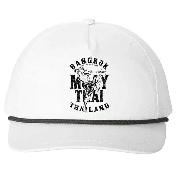 Muay Thai Kickboxing Bangkok Thailand Distressed Graphic Snapback Five-Panel Rope Hat