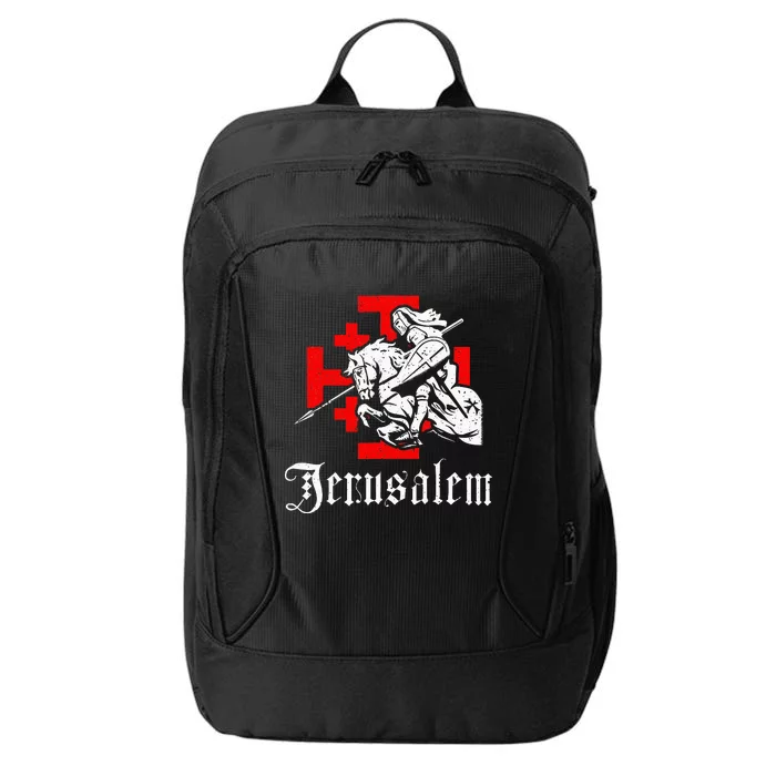 Medieval Templar Knight On War Horse Jerusalem Cross City Backpack