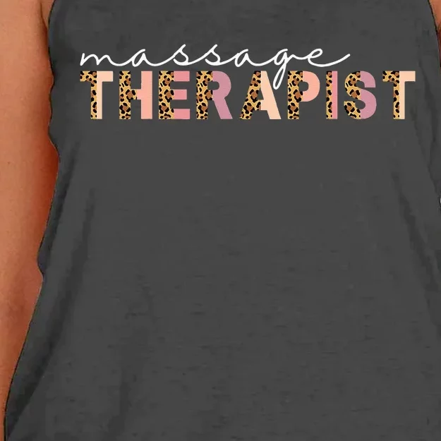 Massage Therapist Leopard Print LMT Boho Aesthetic Cute Women's Knotted Racerback Tank