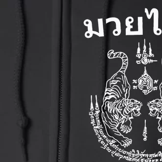 Muay Thai Language Sak Yant Art Tattoo Twin Tiger Kickboxing Full Zip Hoodie