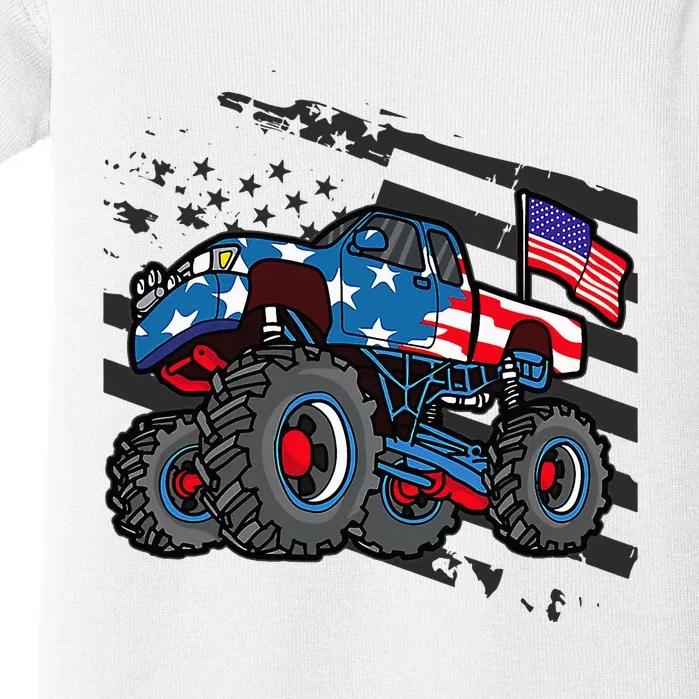 Monster Truck Lover American Flag Racing USA Patriotic Baby Bodysuit