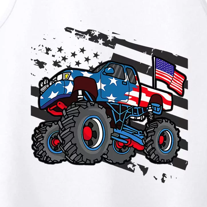 Monster Truck Lover American Flag Racing USA Patriotic Performance Tank