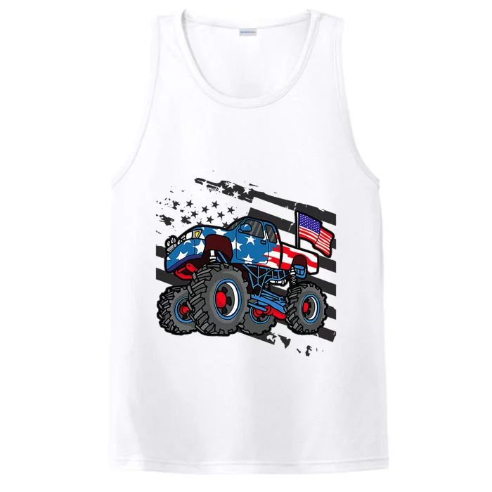 Monster Truck Lover American Flag Racing USA Patriotic Performance Tank