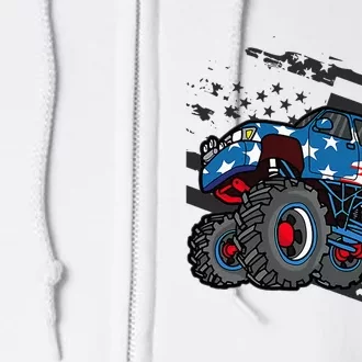 Monster Truck Lover American Flag Racing USA Patriotic Full Zip Hoodie