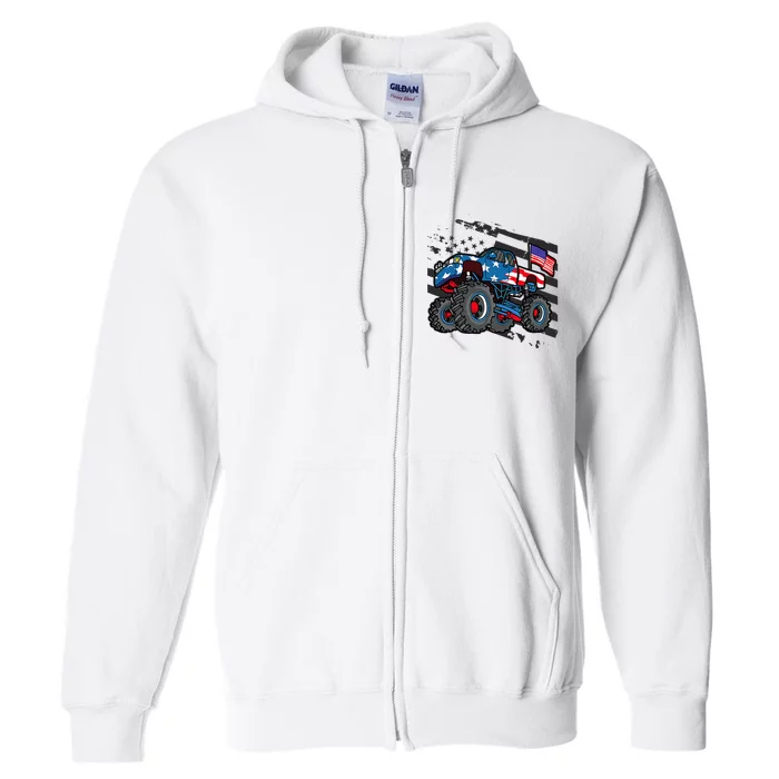 Monster Truck Lover American Flag Racing USA Patriotic Full Zip Hoodie