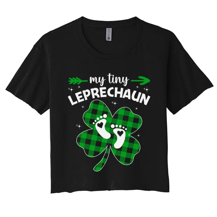 My Tiny Leprechaun Cute Pregnancy Announcement St Patricks Day Women's Crop Top Tee