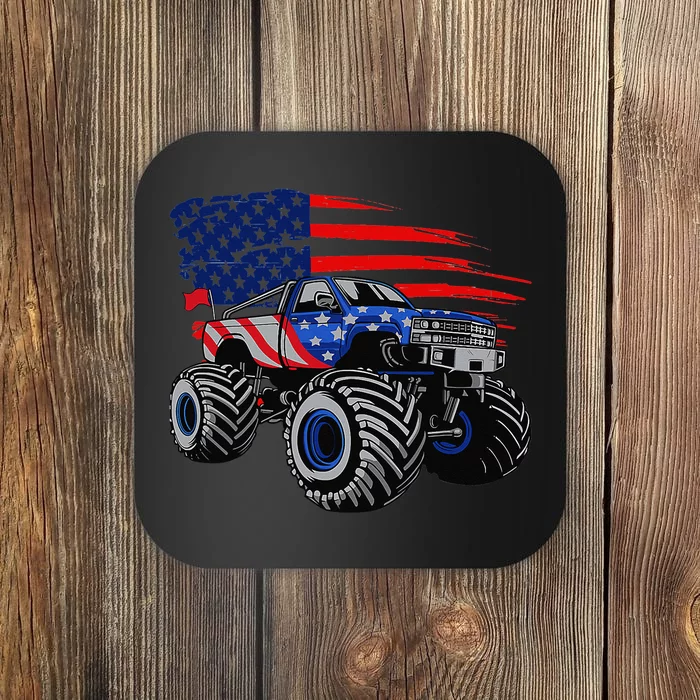 Monster Truck Lover American Flag Racing USA Patriotic Coaster