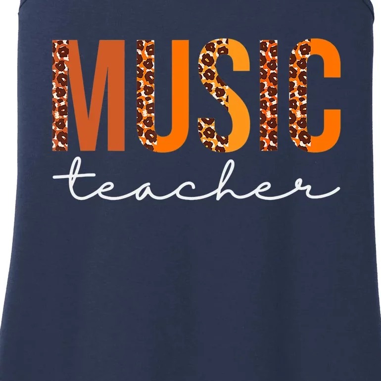 Music Teacher Leopard Squad Cute Fall Autumn Thanksgiving Ladies Essential Tank