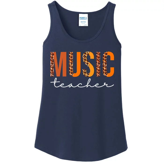 Music Teacher Leopard Squad Cute Fall Autumn Thanksgiving Ladies Essential Tank