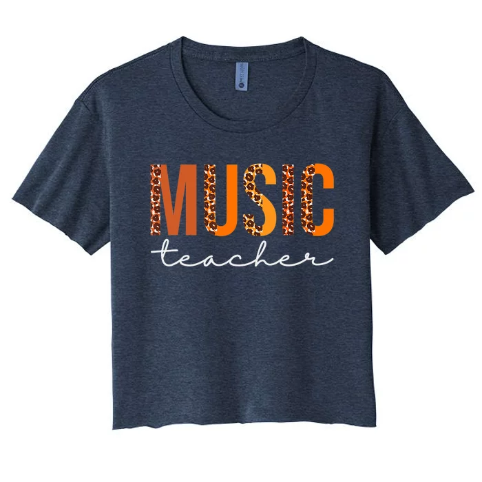 Music Teacher Leopard Squad Cute Fall Autumn Thanksgiving Women's Crop Top Tee