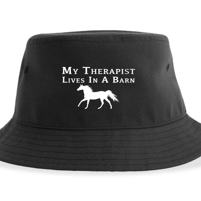 My Therapist Lives In A Barn Horse Equestrian Sustainable Bucket Hat