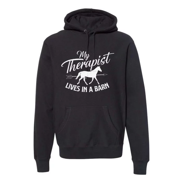 My Therapist Lives In A Barn Horse Lover Horseback Riding Premium Hoodie