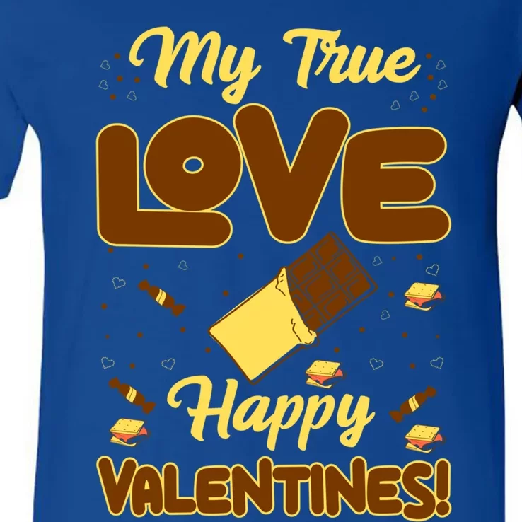 My True Love Happy Valentines Day Funny Chocolate Bar Lover Gift V-Neck T-Shirt