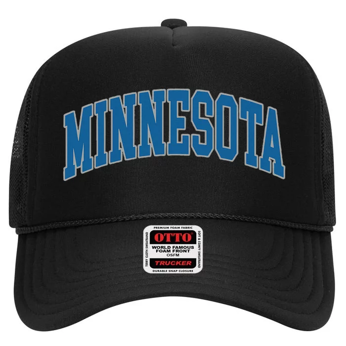 Minnesota Text High Crown Mesh Trucker Hat