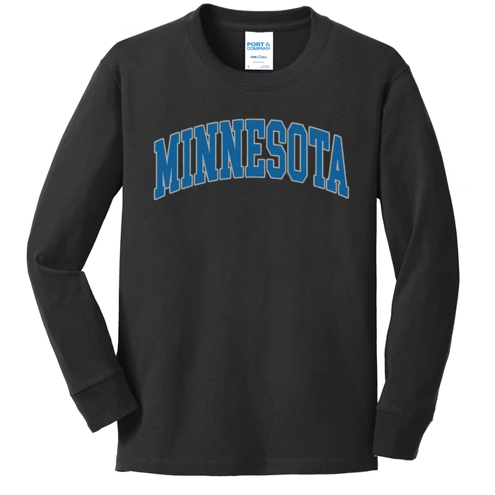 Minnesota Text Kids Long Sleeve Shirt