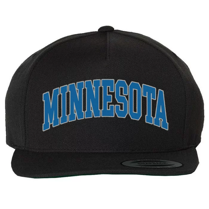 Minnesota Text Wool Snapback Cap