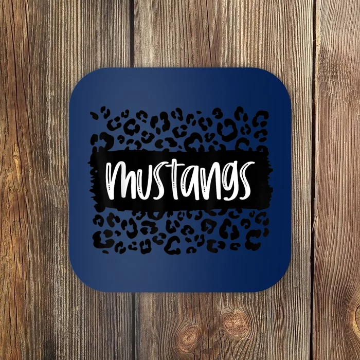 Mustangs Team Mascot School Spirit Game Night Leopard Print Coaster