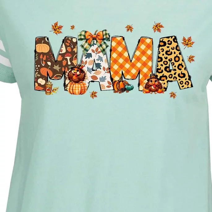 Mama Thanksgiving Mom Fall Pumpkins Season Retro Enza Ladies Jersey Football T-Shirt