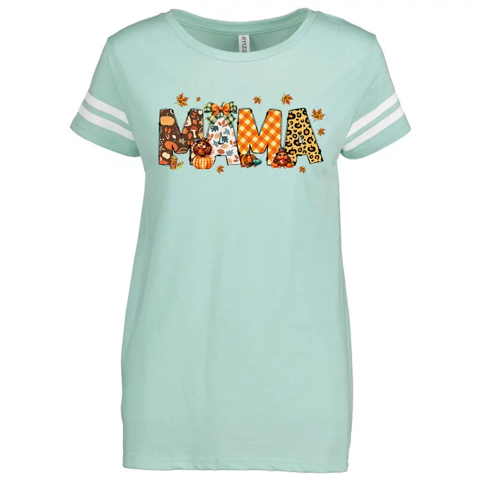 Mama Thanksgiving Mom Fall Pumpkins Season Retro Enza Ladies Jersey Football T-Shirt