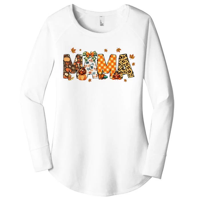 Mama Thanksgiving Mom Fall Pumpkins Season Retro Women's Perfect Tri Tunic Long Sleeve Shirt