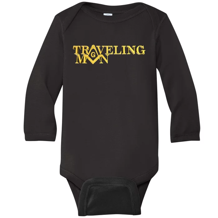 Masonic Traveling Man Square & Compass Freemason Baby Long Sleeve Bodysuit