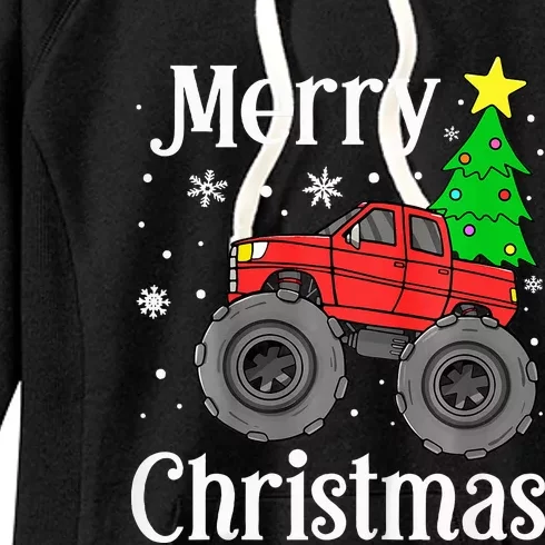 Monster Truck Merry Christmas Tree Snowflakes Women's Fleece Hoodie