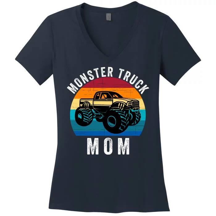 Monster Trucks Mom MotherS Day Moms Love Monster Trucks Too Monster Truck Fan Women's V-Neck T-Shirt