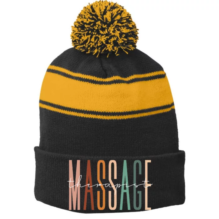 Massage Therapist Muscle Therapy Massage Therapy Squad Stripe Pom Pom Beanie