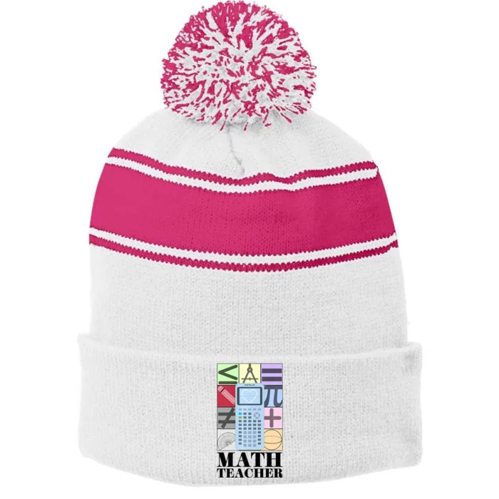 Math Teacher Stripe Pom Pom Beanie