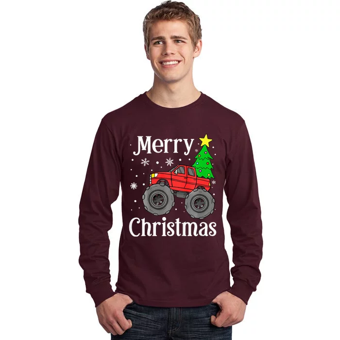 Monster Truck Merry Christmas Tree Snowflakes Tall Long Sleeve T-Shirt