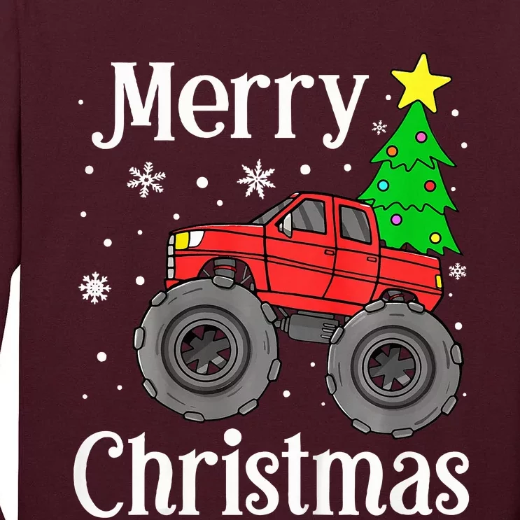 Monster Truck Merry Christmas Tree Snowflakes Tall Long Sleeve T-Shirt