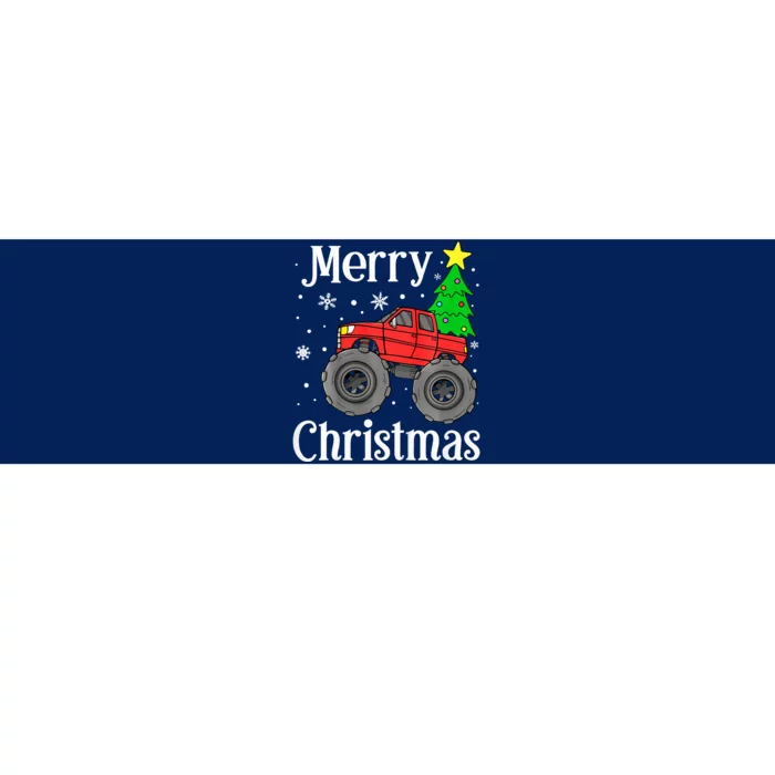 Monster Truck Merry Christmas Tree Snowflakes Bumper Sticker