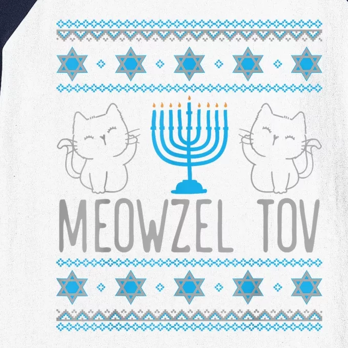 Meowzel Tov Menoarah Merry Hanukkah Funny Hanucats Cute Cat Baseball Sleeve Shirt