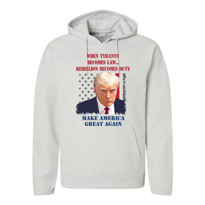 Marchstyle Trump Mugshot Innocent As Charged Trump Performance Fleece Hoodie