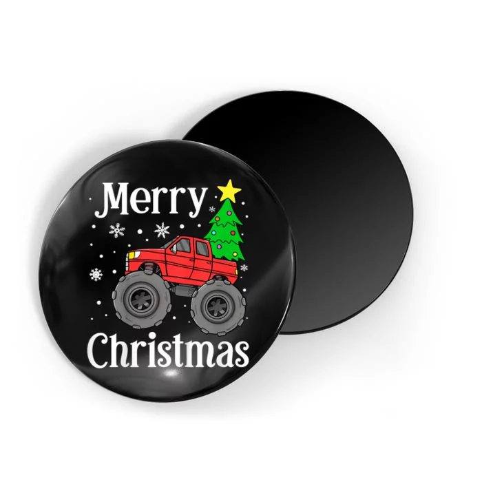 Monster Truck Merry Christmas Tree Snowflakes Magnet