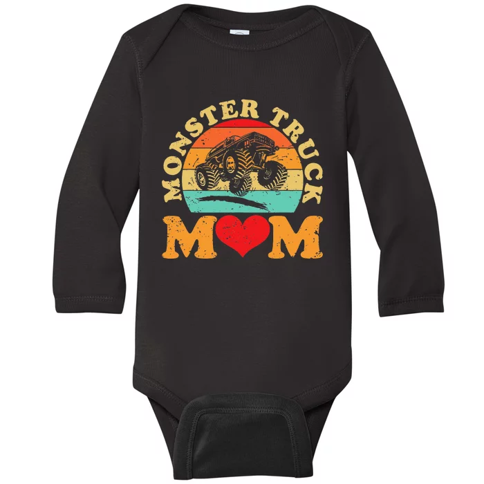 Monster Truck Mom Retro Vintage Monster Truck Mother's Day Baby Long Sleeve Bodysuit