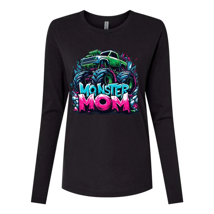 Monster Truck Mom Of The Birthday Boy Matching Family Womens Cotton Relaxed Long Sleeve T-Shirt