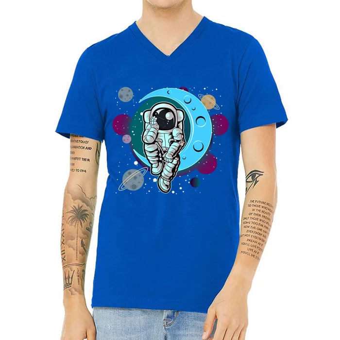 Mission To Moon Space Astronaut Graphic Great Gift Astronaut Cool Gift V-Neck T-Shirt