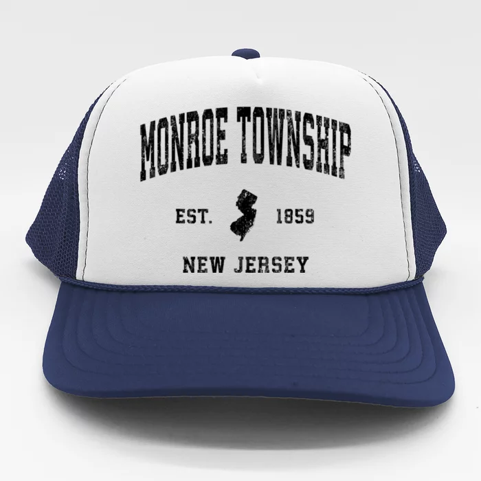 Monroe Township New Jersey Nj Vintage Established Athletic Black Sports Trucker Hat