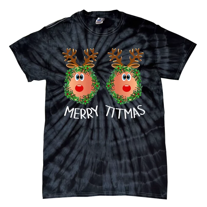 Merry Titmas Naughty Christmas Sweater Reindeer Boobs Ugly Tie-Dye T-Shirt