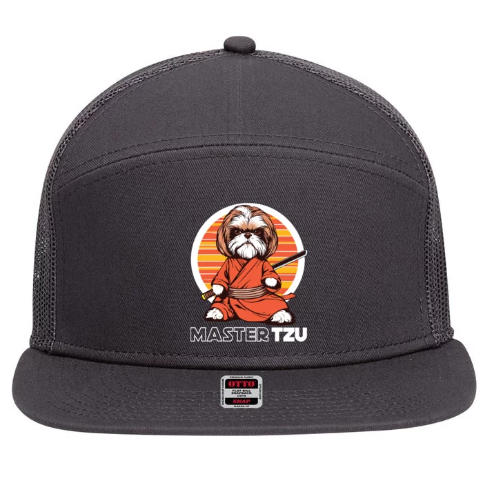 Master Tzu Ninja Shih Tzu Samurai Dog Anime 7 Panel Mesh Trucker Snapback Hat