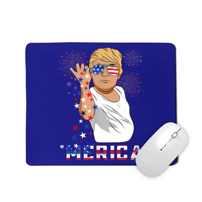 Merica Trump Outfits Glasses Firework 4th Of July Don Drunk Gift Mousepad